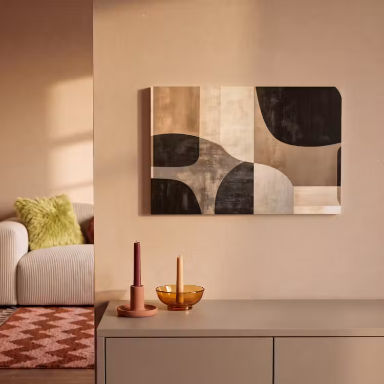 Abstract - Vlakken - Zwart - Rond canvas 2cm klein -sfeer1
