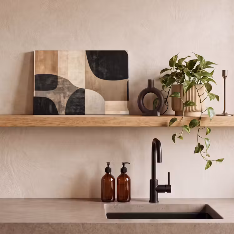 Abstract - Vlakken - Zwart - Rond canvas 2cm klein -sfeer6
