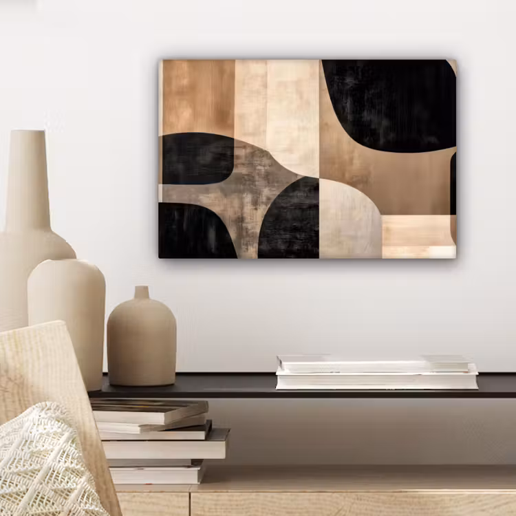 Abstract - Vlakken - Zwart - Rond canvas 2cm klein -closeup_print_DE