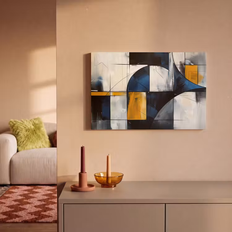 Abstract - Vormen - Goud - Blauw - Geometrisch canvas 2cm klein -sfeer1