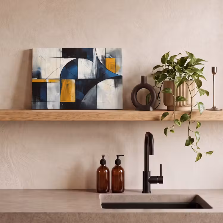 Abstract - Vormen - Goud - Blauw - Geometrisch canvas 2cm klein -sfeer3