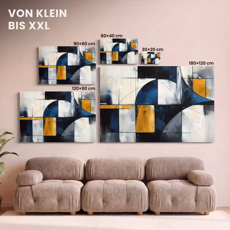 Abstract - Vormen - Goud - Blauw - Geometrisch canvas 2cm klein -Xsfeer8_DE