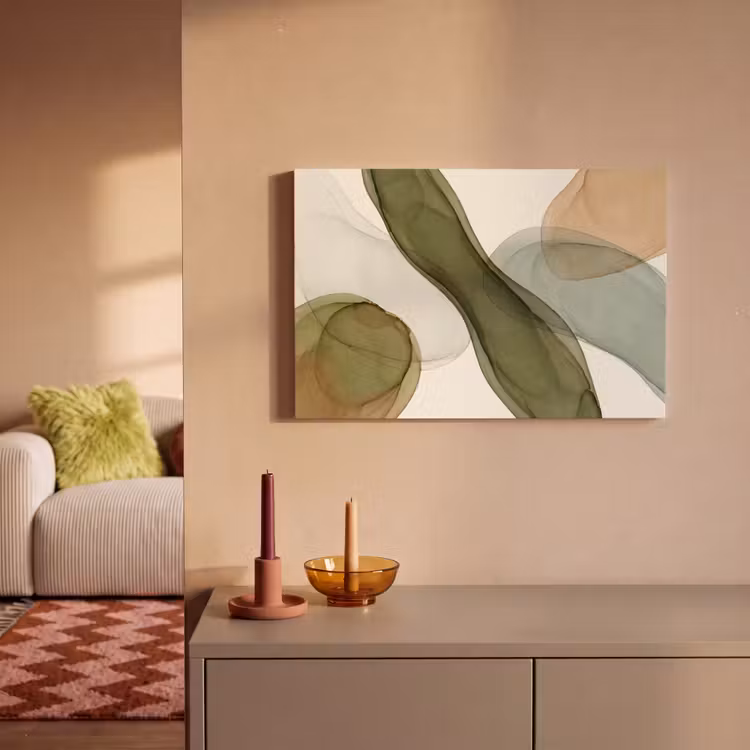 Abstract - Vormen - Modern - Kunst - Groen - Bruin canvas 2cm klein -sfeer1