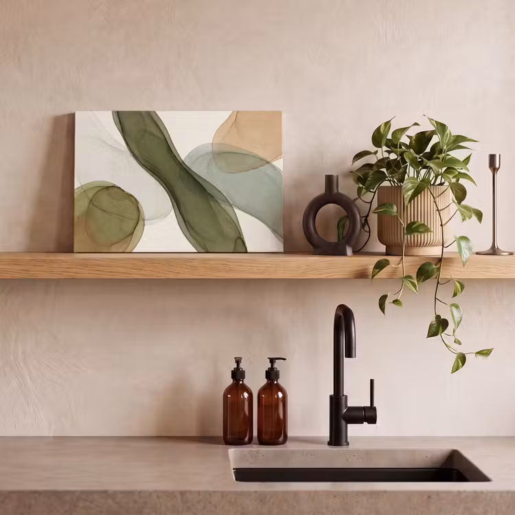 Abstract - Vormen - Modern - Kunst - Groen - Bruin canvas 2cm klein -sfeer3