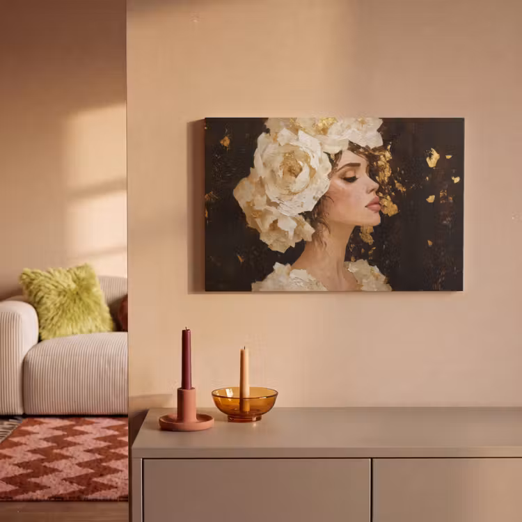 Abstract - Vrouw - Bloemen - Wit canvas 2cm klein -sfeer1