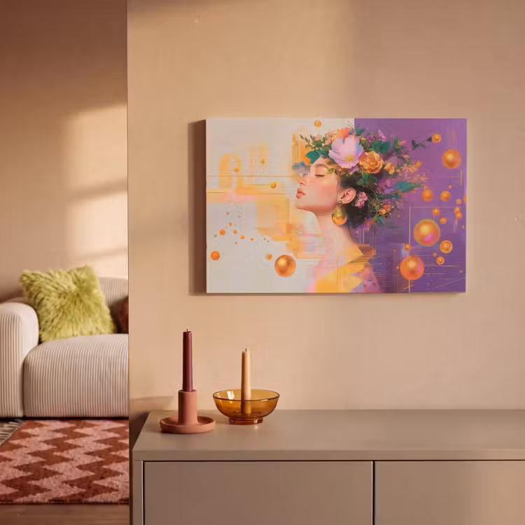Abstract - Vrouw - Bloemenkroon - Goud canvas 2cm klein -sfeer1