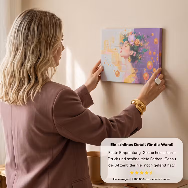 Abstract - Vrouw - Bloemenkroon - Goud canvas 2cm klein -Xsfeer7_DE