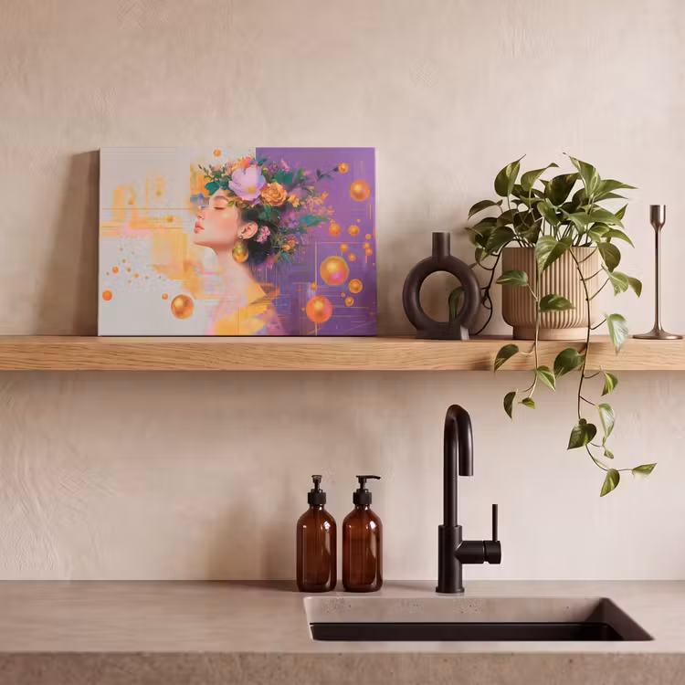 Abstract - Vrouw - Bloemenkroon - Goud canvas 2cm klein -sfeer3