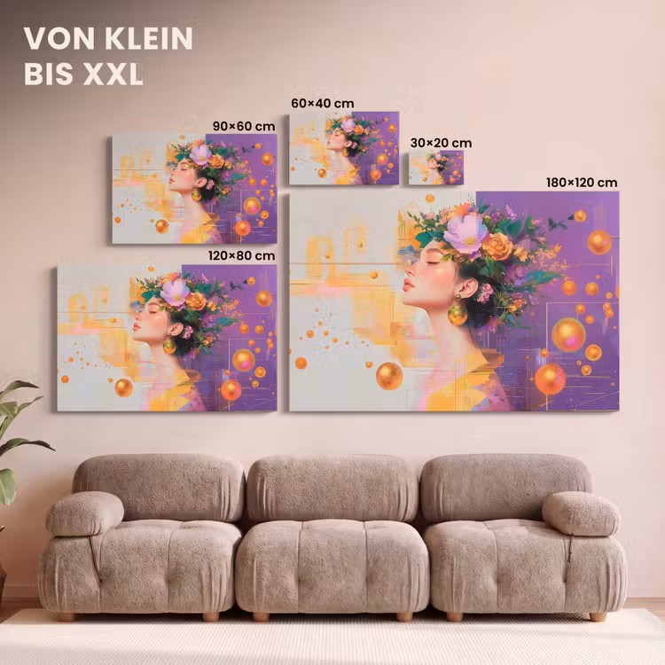 Abstract - Vrouw - Bloemenkroon - Goud canvas 2cm klein -Xsfeer8_DE