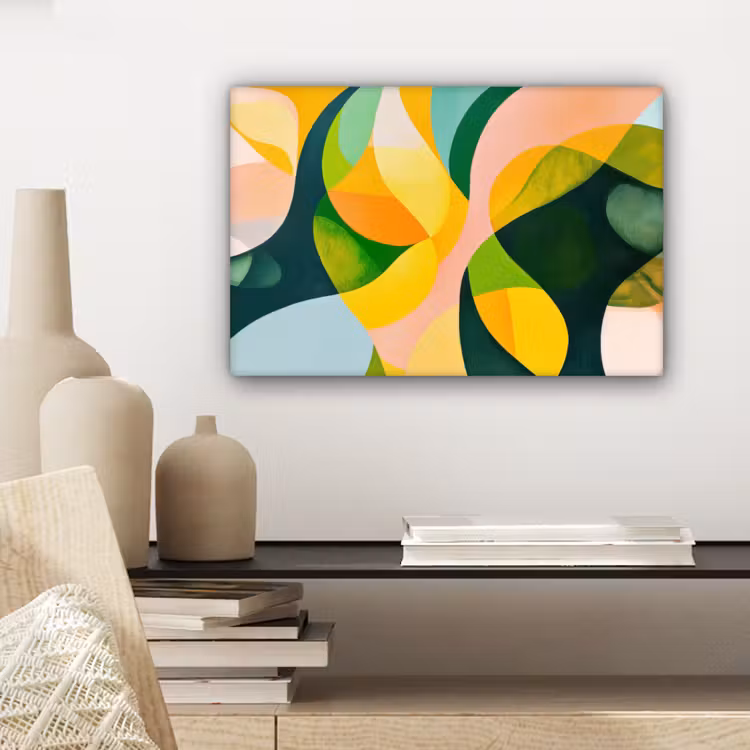 Abstract - Geel - Roze - Groen canvas 2cm klein -sfeer6
