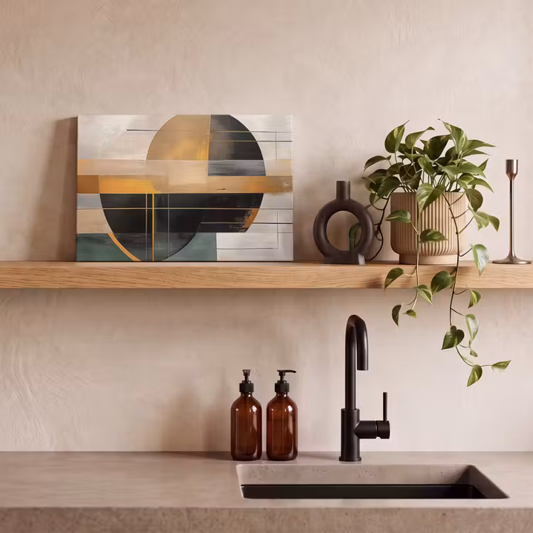 Abstract - Goud - Brons - Groen - Vormen - Modern canvas 2cm klein -sfeer3