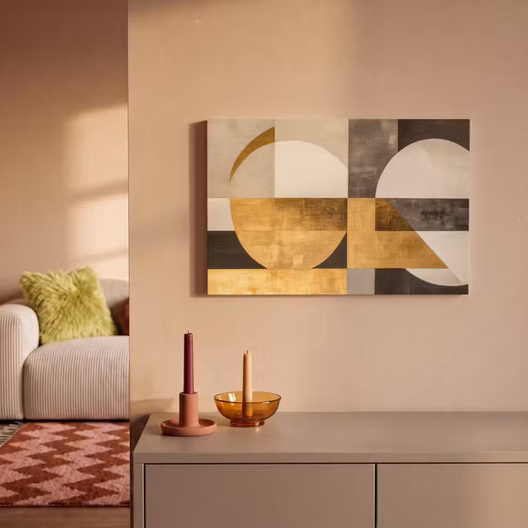 Abstract - Goud - Grijs - Vormen - Geometrisch canvas 2cm klein -sfeer1