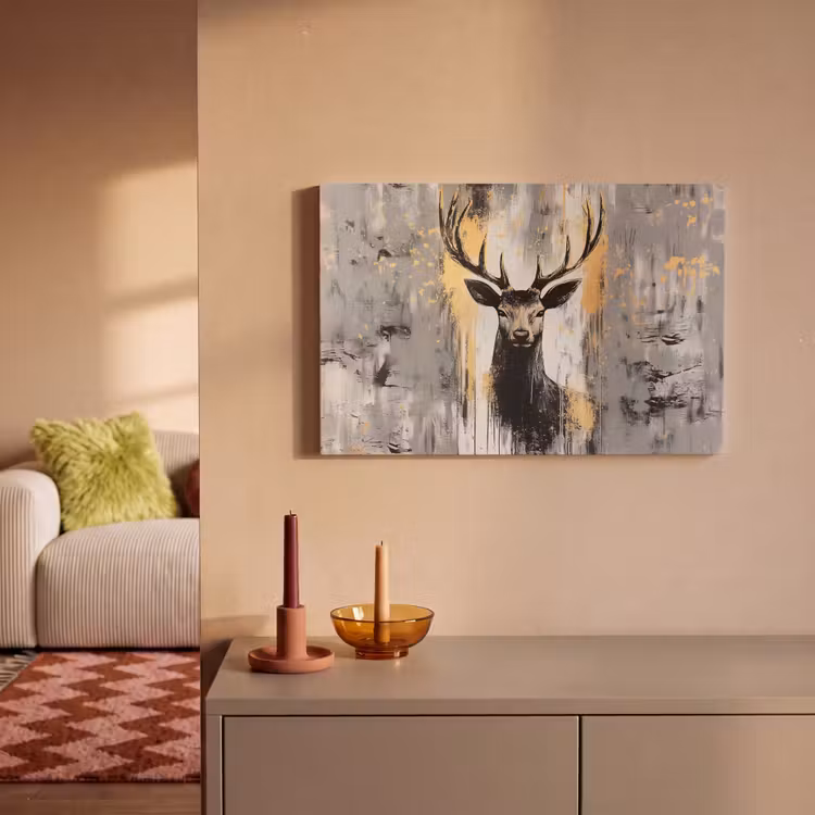 Abstract - Hert - Gewei - Goud canvas 2cm klein -sfeer1