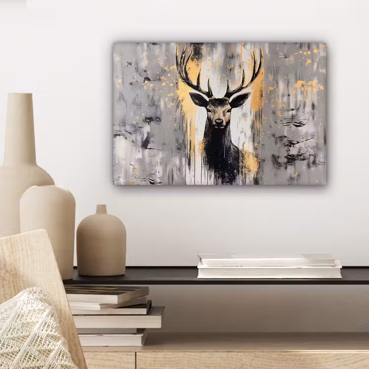 Abstract - Hert - Gewei - Goud canvas 2cm klein -closeup_print_DE