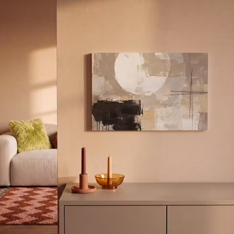 Abstract - Cirkel - Modern - Beige - Zwart - Minimalistisch canvas 2cm klein -sfeer1