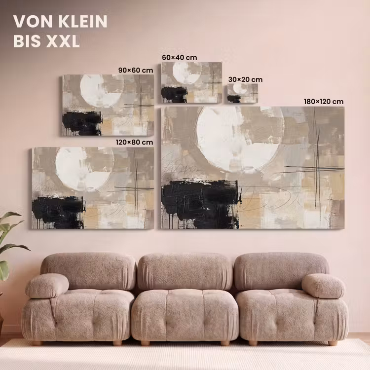 Abstract - Cirkel - Modern - Beige - Zwart - Minimalistisch canvas 2cm klein -Xsfeer8_DE