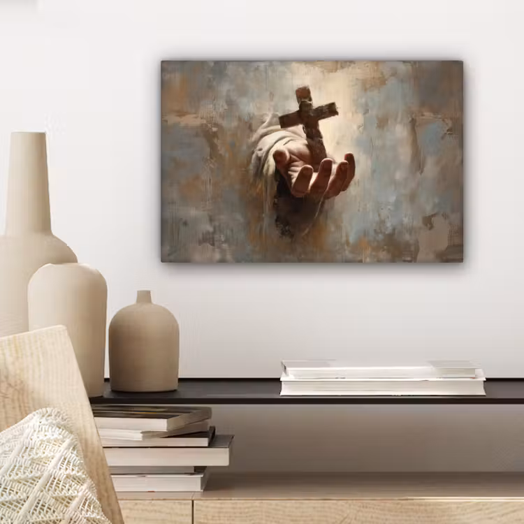 Abstract - Kruis - Hand - Christendom canvas 2cm klein -closeup_print_DE