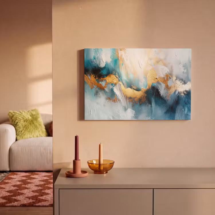 Abstract - Kunst - Gold - Blauw canvas 2cm klein -sfeer1