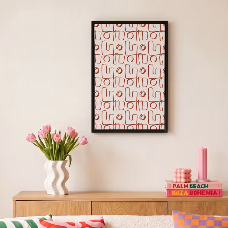 Abstract - Patroon - Beige - Rood Canvas met baklijst klein 1125 -atmosphere_sfeer1_global