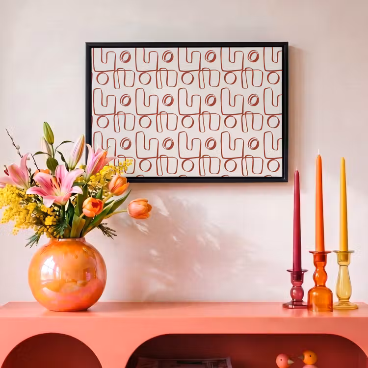 Abstract - Patroon - Beige - Rood Canvas met baklijst klein 1125 -atmosphere_sfeer2_global