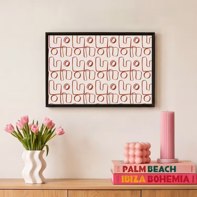 Abstract - Patroon - Beige - Rood Canvas met baklijst klein 1125 -atmosphere_sfeer4_global