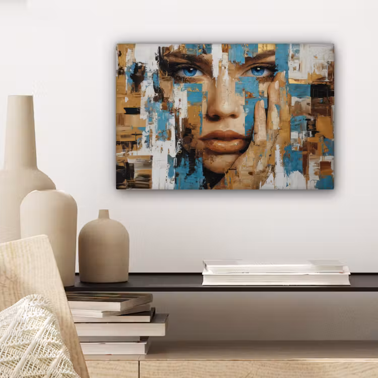 Abstract - Penseelstreken - Blauw - Gezicht canvas 2cm klein -sfeer6