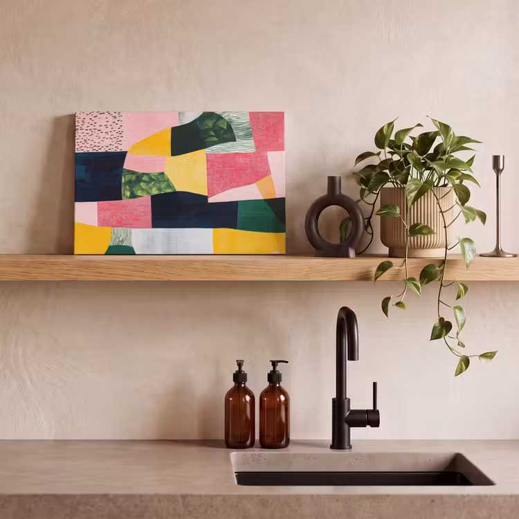 Abstract - Roze - Lappen - Vormen - Geel canvas 2cm klein -sfeer3