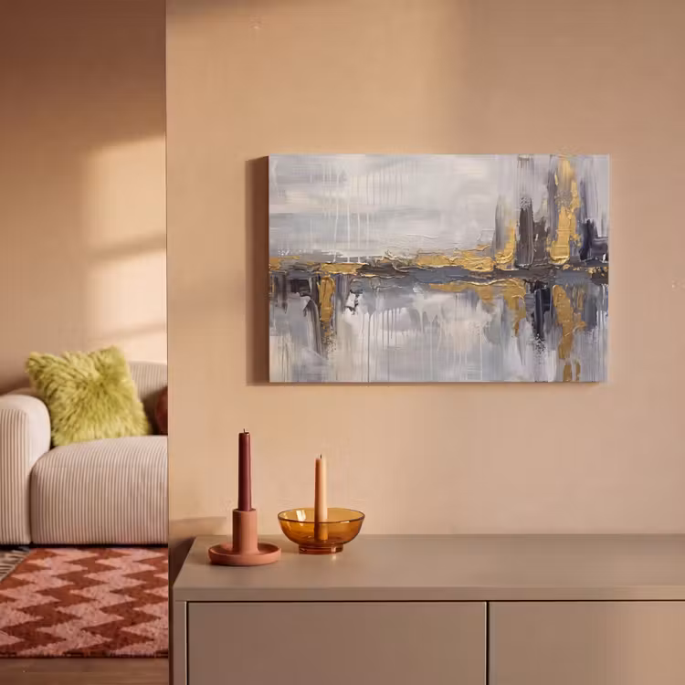 Abstract - Structuur - Goud - Grijs - Modern canvas 2cm klein -sfeer1
