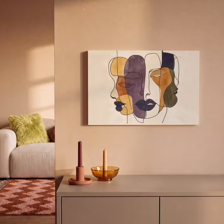 Abstract - Overlappende gezichten - Paars - Donkergroen canvas 2cm klein -sfeer1