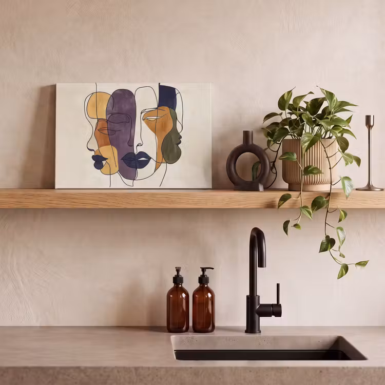 Abstract - Overlappende gezichten - Paars - Donkergroen canvas 2cm klein -sfeer6