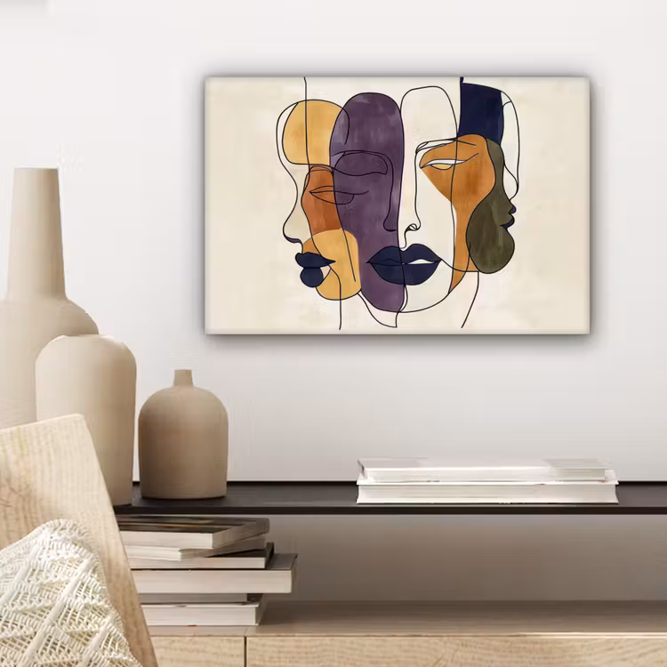 Abstract - Overlappende gezichten - Paars - Donkergroen canvas 2cm klein -closeup_print_DE