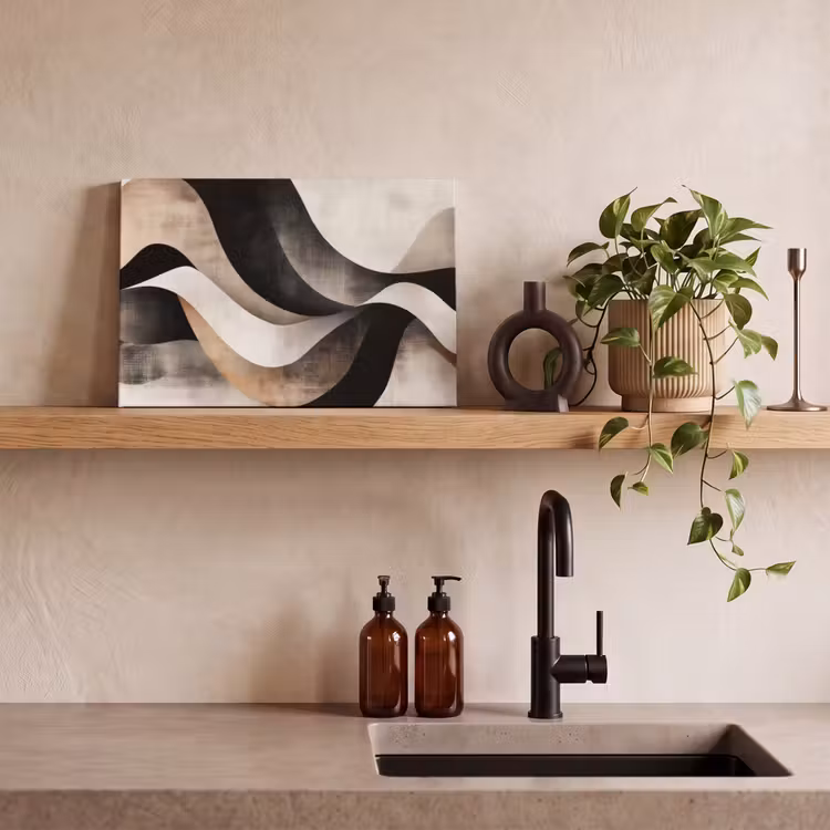 Abstract - Golven - Zwart - Verweerd canvas 2cm klein -sfeer3