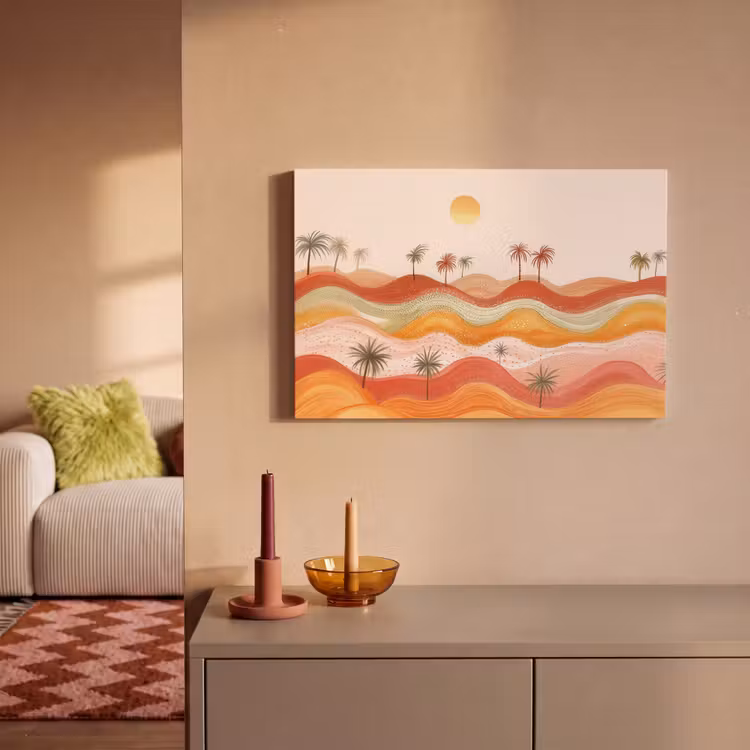 Abstract landschap - Palmbomen - Kleurrijk canvas 2cm klein -sfeer1