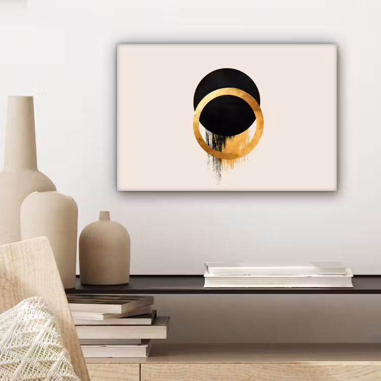 Abstract ontwerp - Zwarte cirkel - Verfvlekken canvas 2cm klein -closeup_print_DE