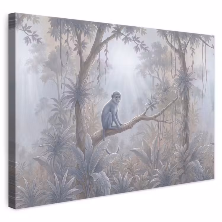 Aap - Boom - Jungle - Natuur - Grijs canvas 2cm klein -3d