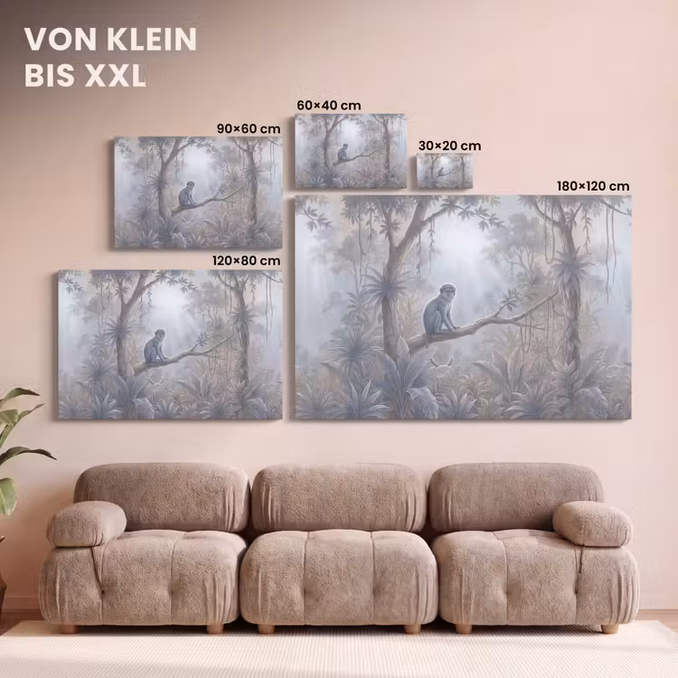 Aap - Boom - Jungle - Natuur - Grijs canvas 2cm klein -Xsfeer8_DE