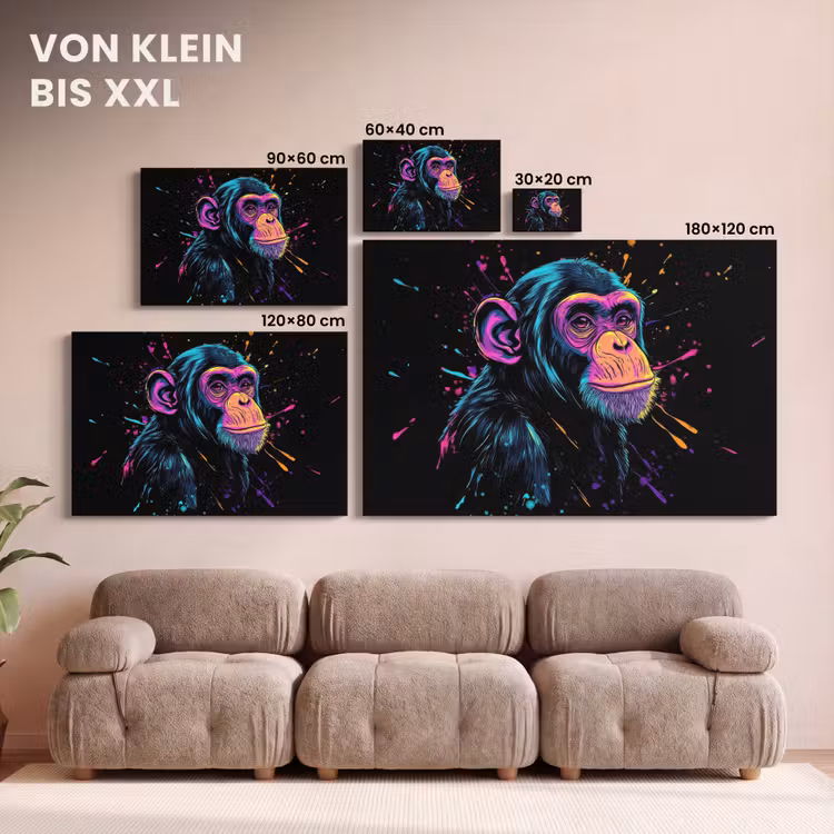 Aap - Verf - Neon - Kleur canvas 2cm klein -Xsfeer8_DE