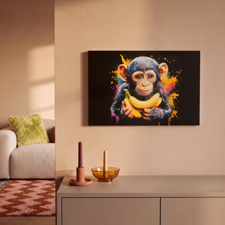 Aap - Graffiti - Kleurrijk - Bananen - Modern canvas 2cm klein -sfeer1