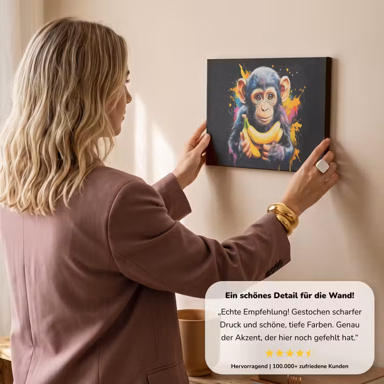 Aap - Graffiti - Kleurrijk - Bananen - Modern canvas 2cm klein -sfeer3
