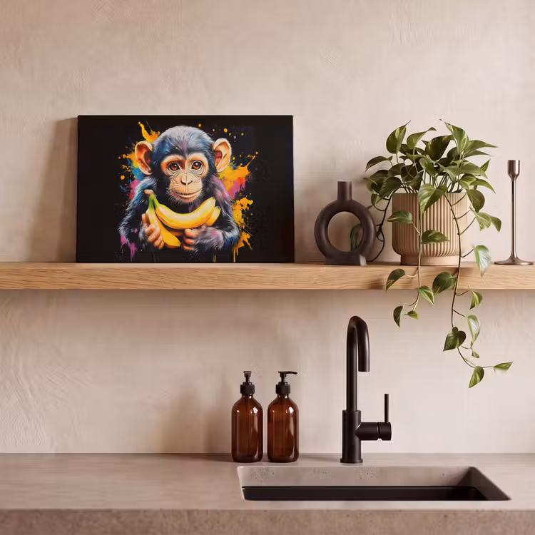 Aap - Graffiti - Kleurrijk - Bananen - Modern canvas 2cm klein -closeup_print_DE