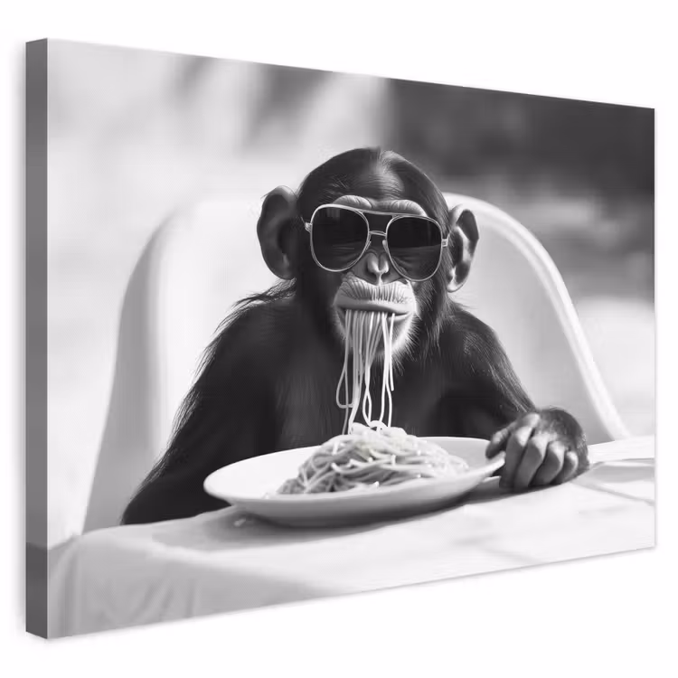 Aap - Spaghetti - Zonnebril - Zwart wit - Cool - Dier canvas 2cm klein -3d