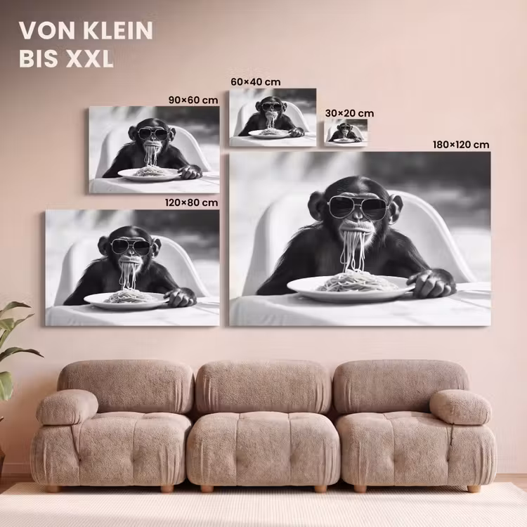 Aap - Spaghetti - Zonnebril - Zwart wit - Cool - Dier canvas 2cm klein -Xsfeer8_DE