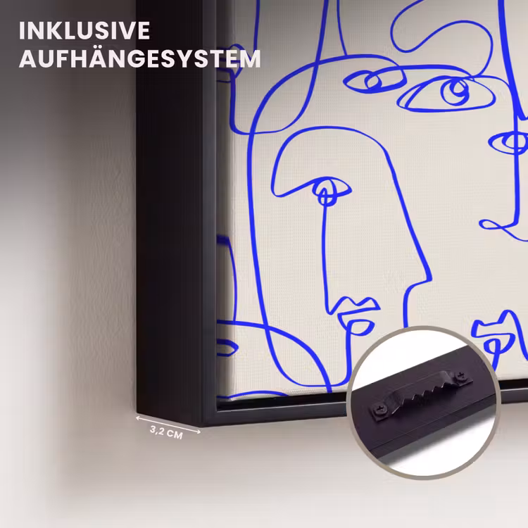 Gezicht - Blauw - Lijnen - Beige Canvas met baklijst klein 1125 -comparison_formatenoverzicht_DE