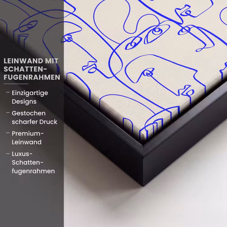 Gezicht - Blauw - Lijnen - Beige Canvas met baklijst klein 1125 -uniquesellingpoint_productkenmerken_DE