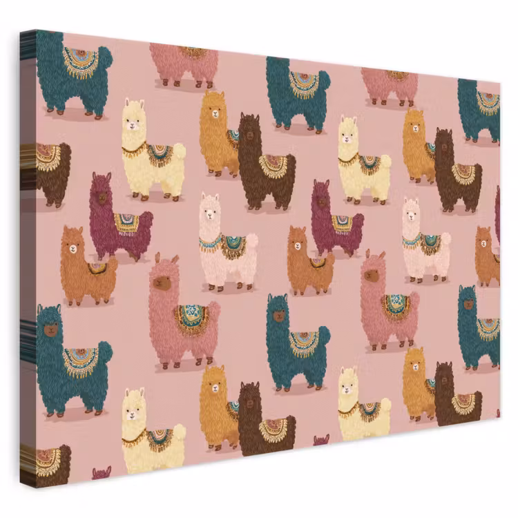 Alpaca's - Patroon - Kleurrijk canvas 2cm klein 34 -3d