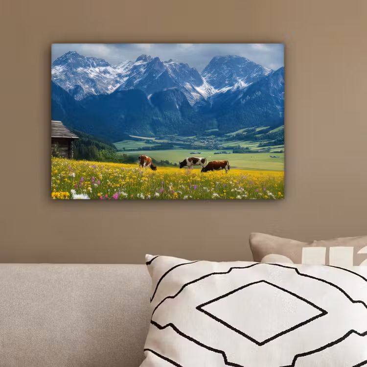 Alpen - Weide - Bergen - Koeien canvas 2cm klein -sfeer6
