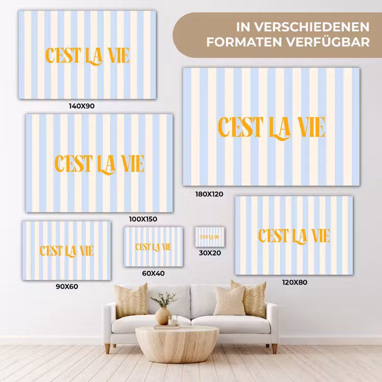 Alt: Oranje - Blauw - Strepen - C'est la vie canvas 2cm klein -Xsfeer8_DE