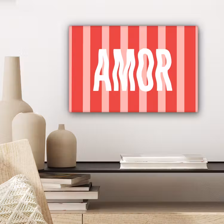 Amor - Strepen - Rood - Roze canvas 2cm klein -uniquesellingpoint_afwerking-onlywow_DE