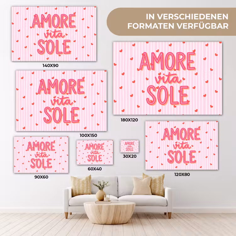 Amore vita sole - Roze - Hartjes canvas 2cm klein -Xsfeer8_DE