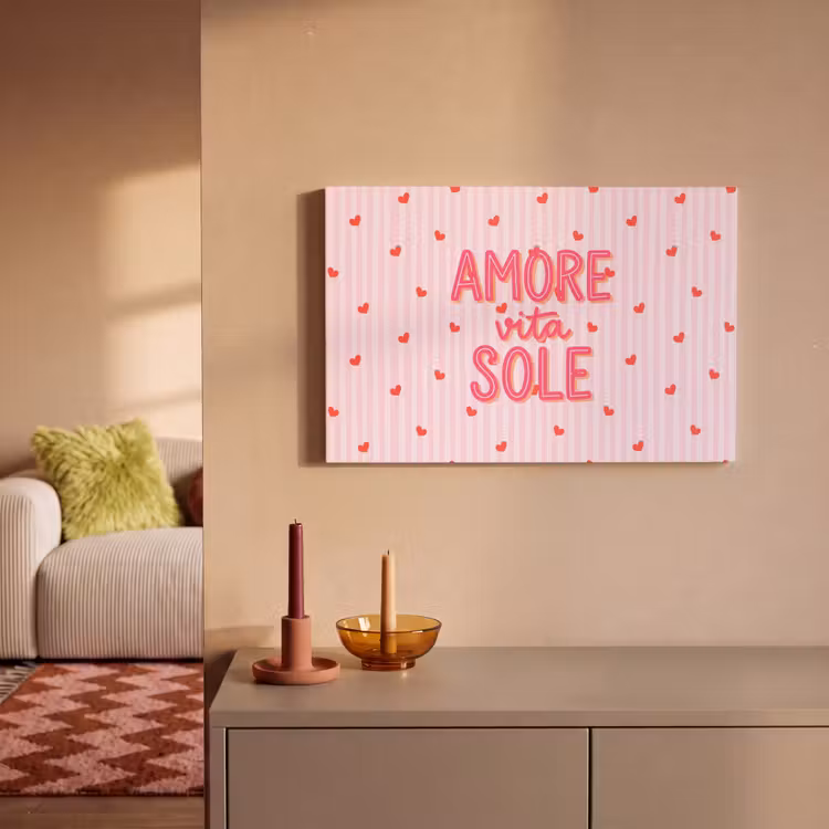 Amore vita sole - Roze - Hartjes canvas 2cm klein -sfeer1